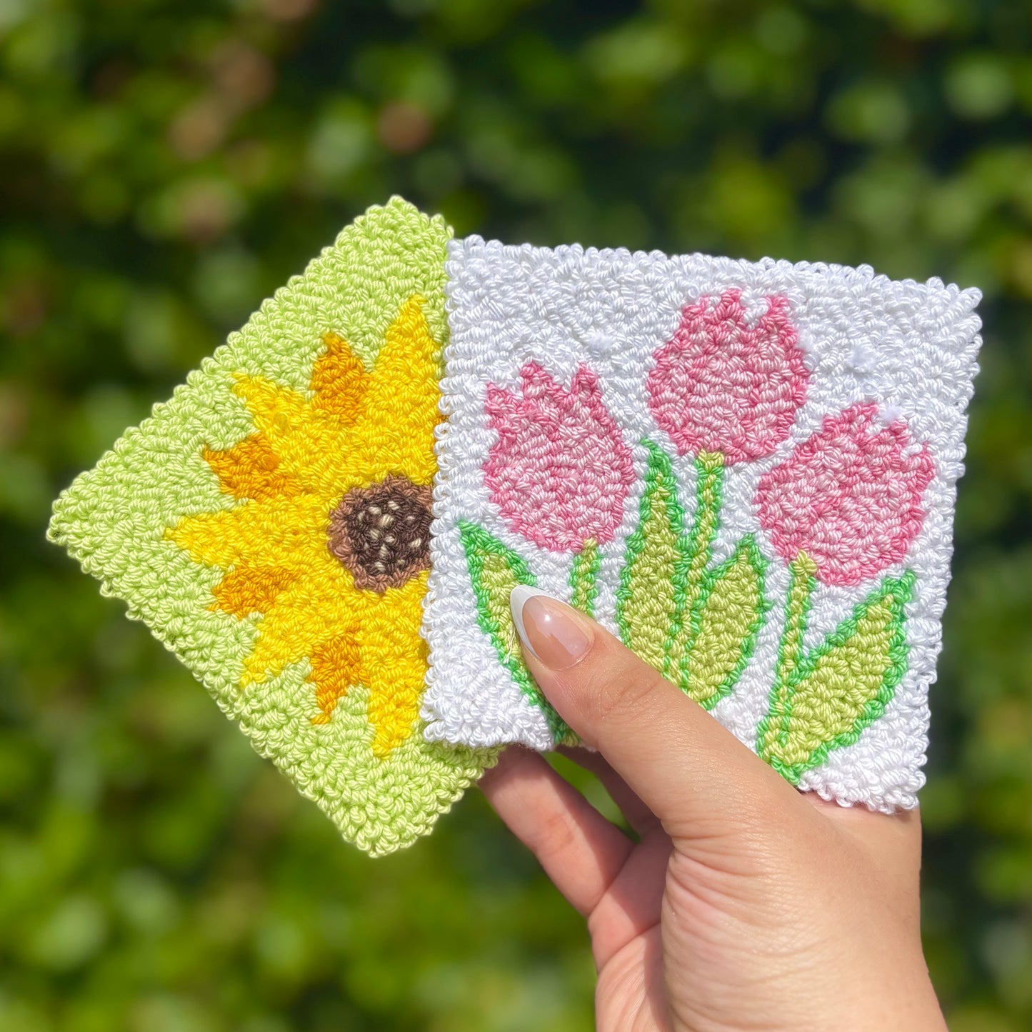 Tulips Handmade Punch Needle Mug Rug Coaster