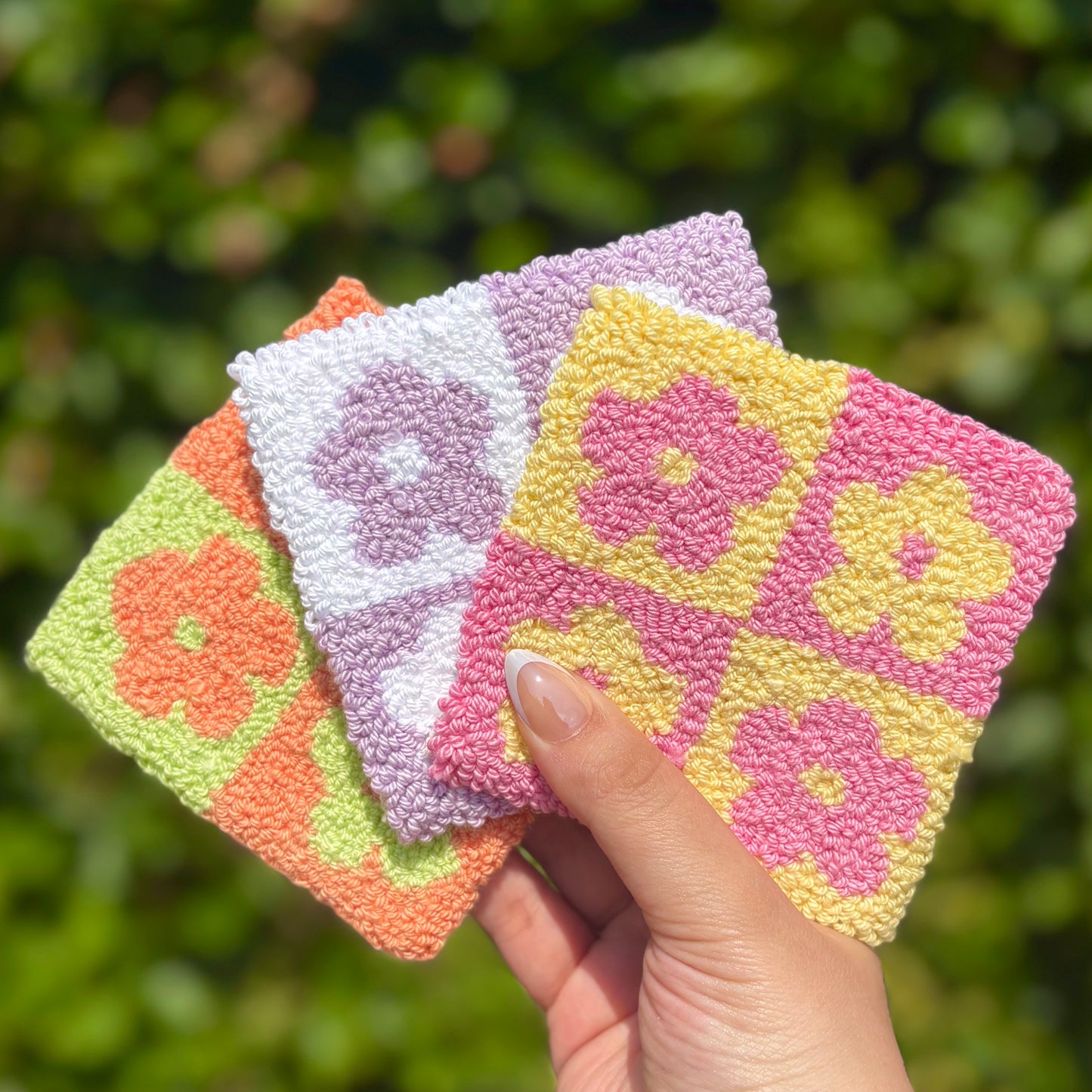 Flowers Handmade Punch Needle Mug Rug Coaster