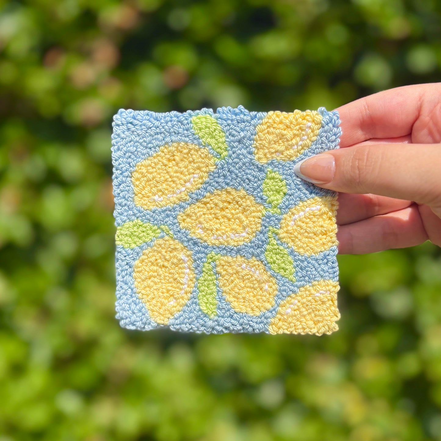 Lemons Handmade Punch Needle Mug Rug Coaster
