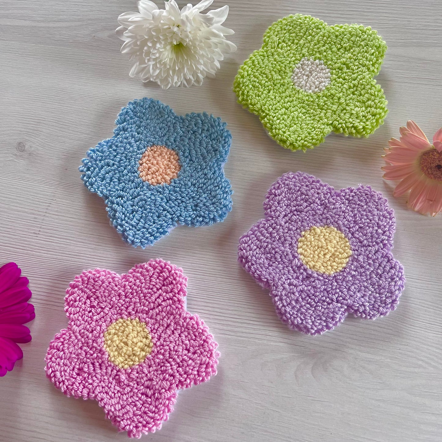 Daisy Handmade Punch Needle Mug Rug Coaster