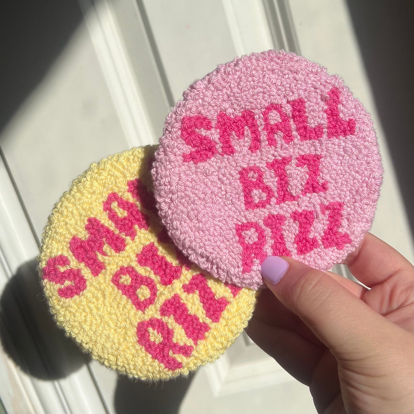 Small Biz Rizz Handmade Punch Needle Mug Rug Coaster