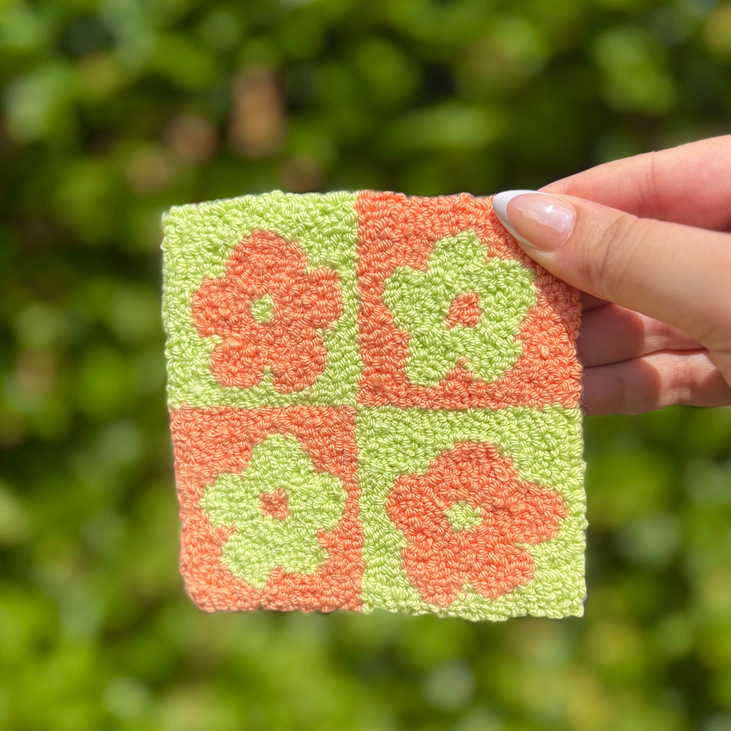 Flowers Handmade Punch Needle Mug Rug Coaster