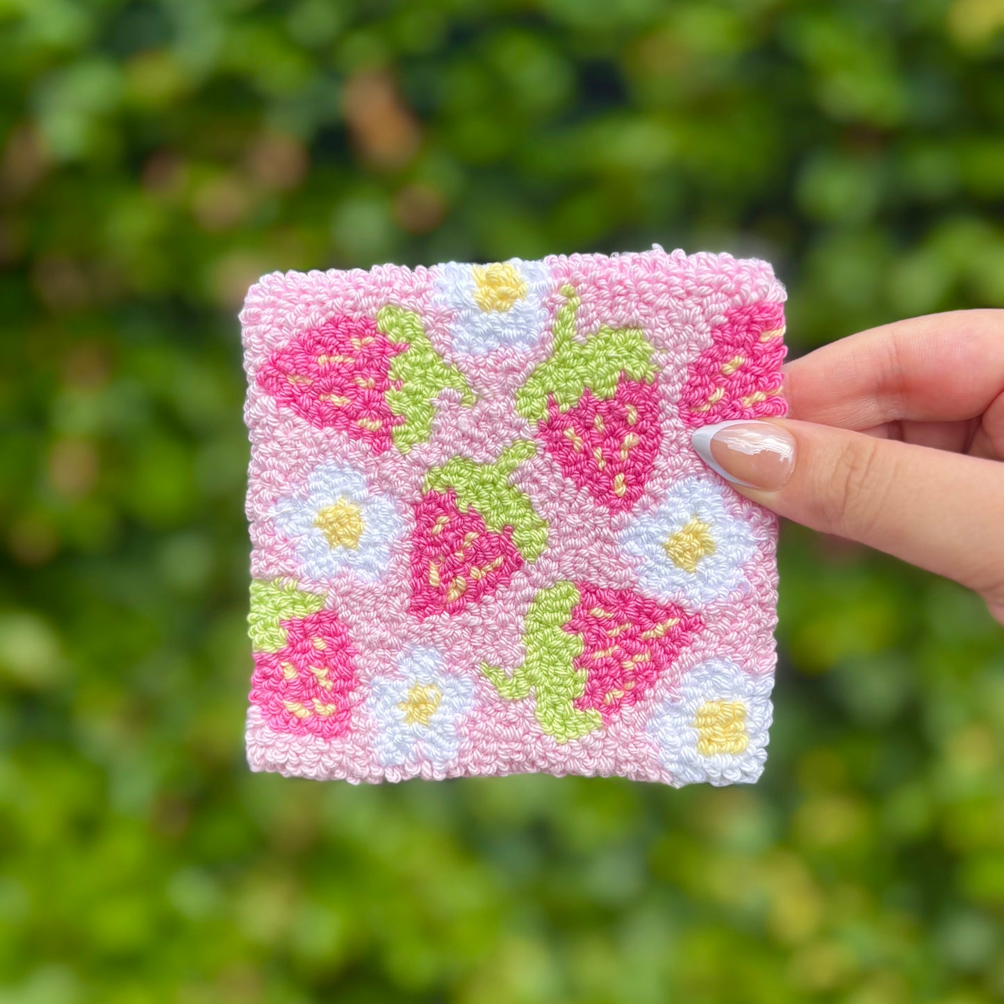 Strawberries Handmade Punch Needle Mug Rug Coaster