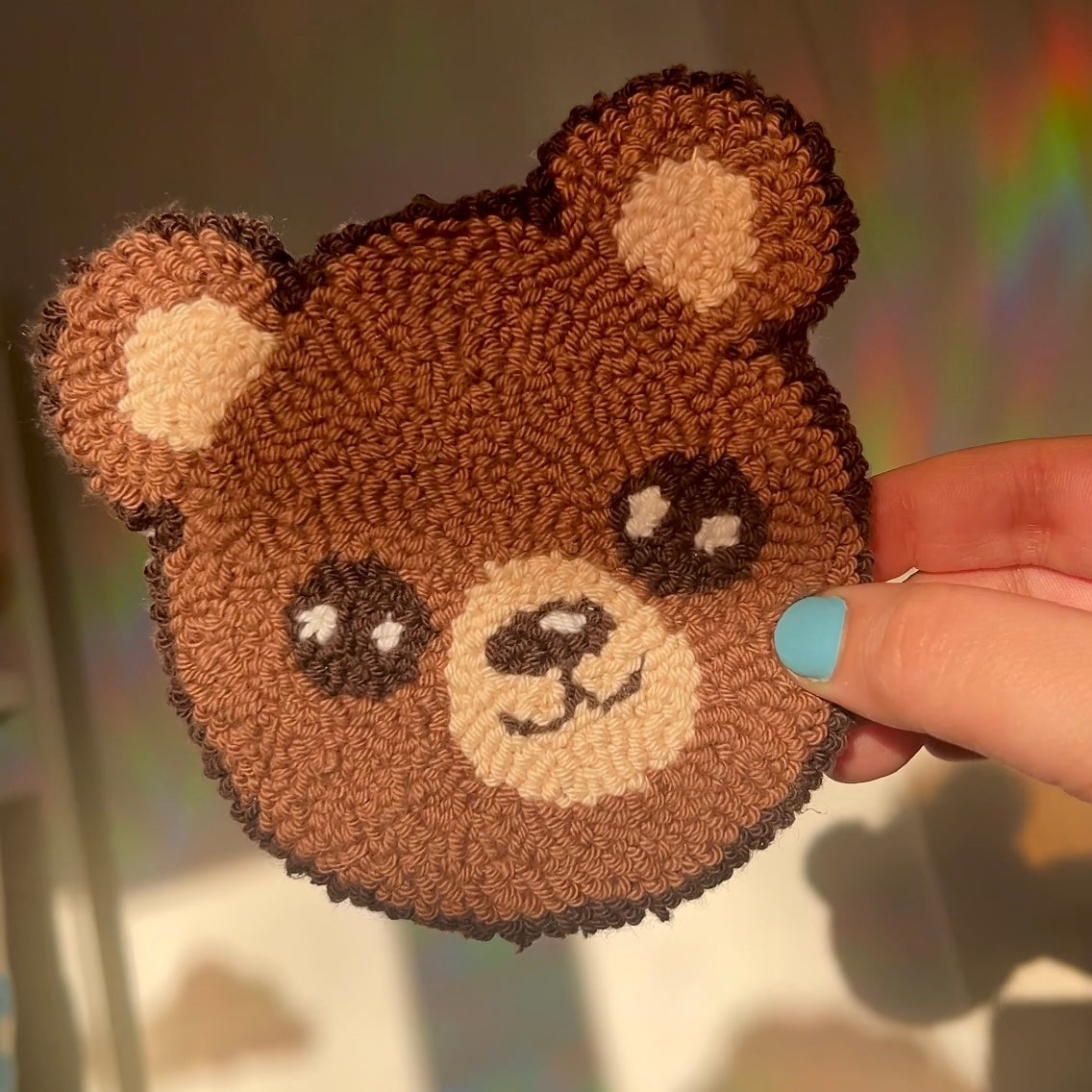 Bear Handmade Punch Needle Mug Rug Coaster