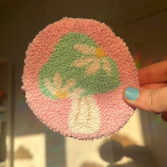 Mushroom Handmade Punch Needle Mug Rug Coaster