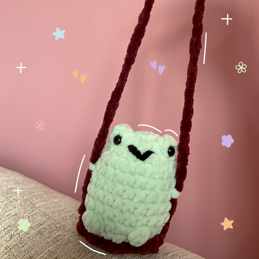 Frog on Swing Crochet Amigurumi Hanging Plushie