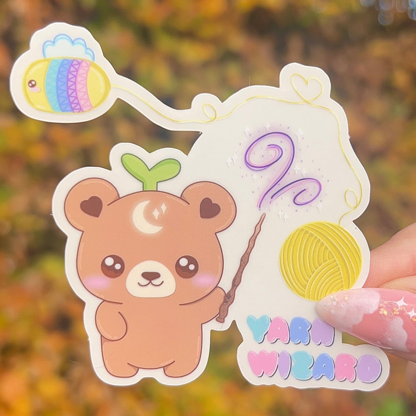 Yarn Wizard Nebbie the Celestial Sprout Bear Transparent Sticker