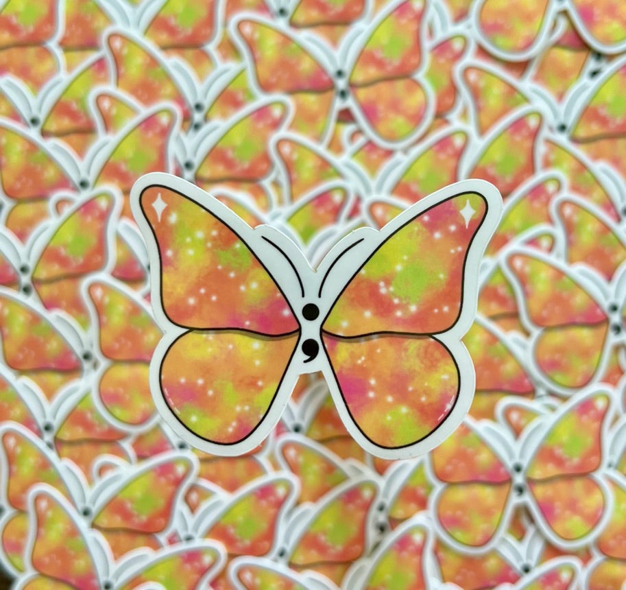 Orange Semi Colon Butterfly Vinyl Sticker