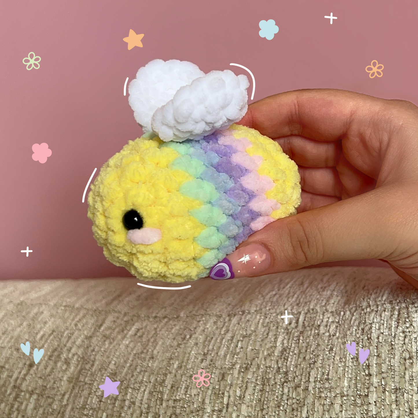 Pastel Rainbow Bee Crochet Amigurumi Plushie