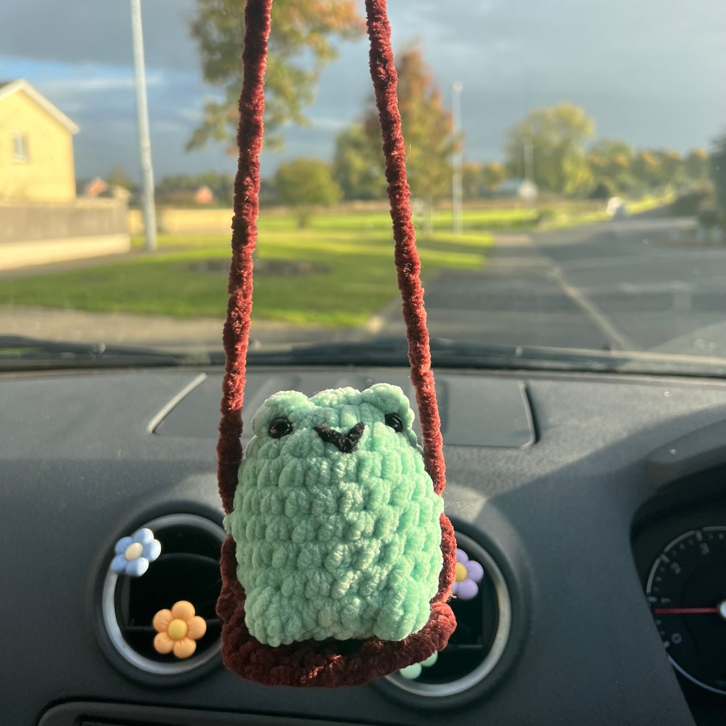 Frog on Swing Crochet Amigurumi Hanging Plushie