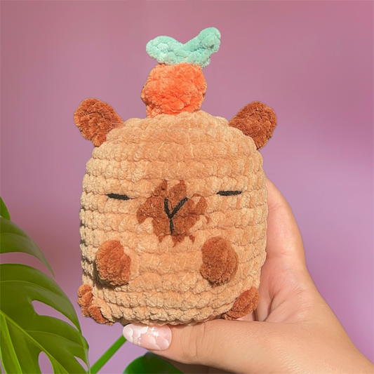 Capybara with Orange Crochet Handmade Amigurumi Plushie