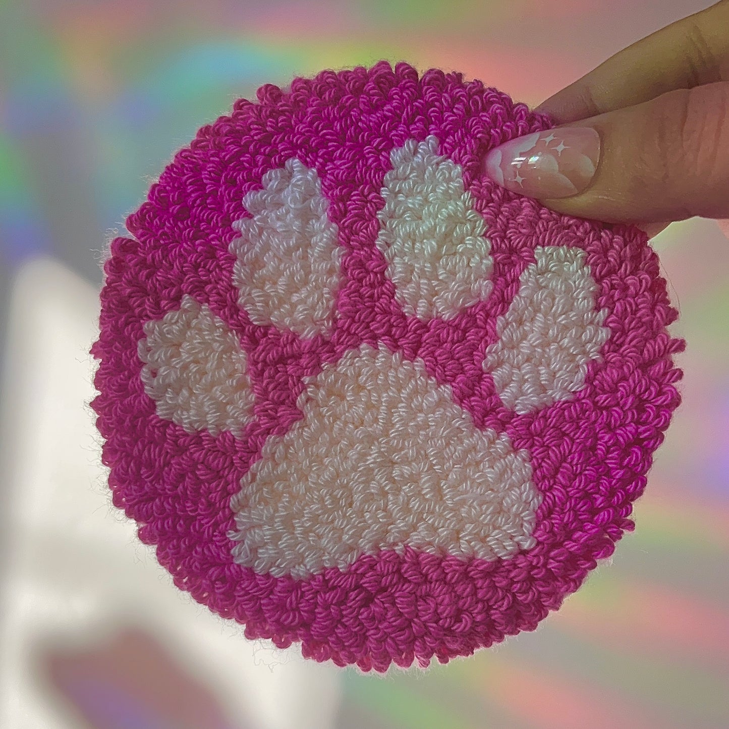 Paw Print Handmade Punch Needle Mug Rug Coaster