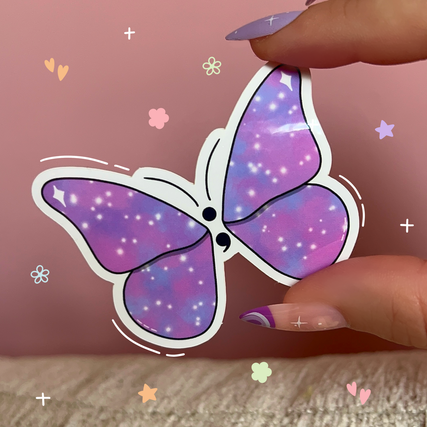 Purple Semi Colon Butterfly Vinyl Sticker