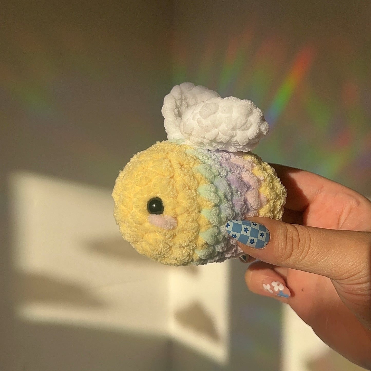 Pastel Rainbow Bee Crochet Amigurumi Plushie