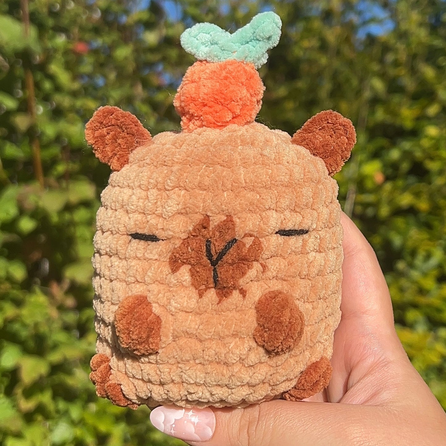 Capybara with Orange Crochet Handmade Amigurumi Plushie