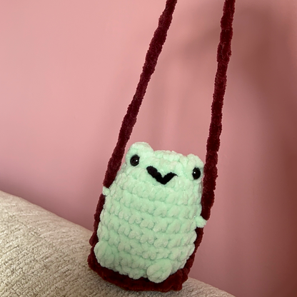 Frog on Swing Crochet Amigurumi Hanging Plushie