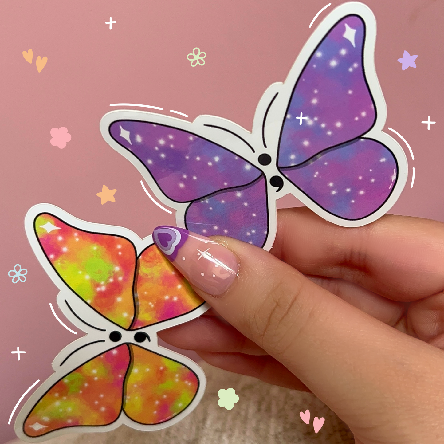 Purple Semi Colon Butterfly Vinyl Sticker