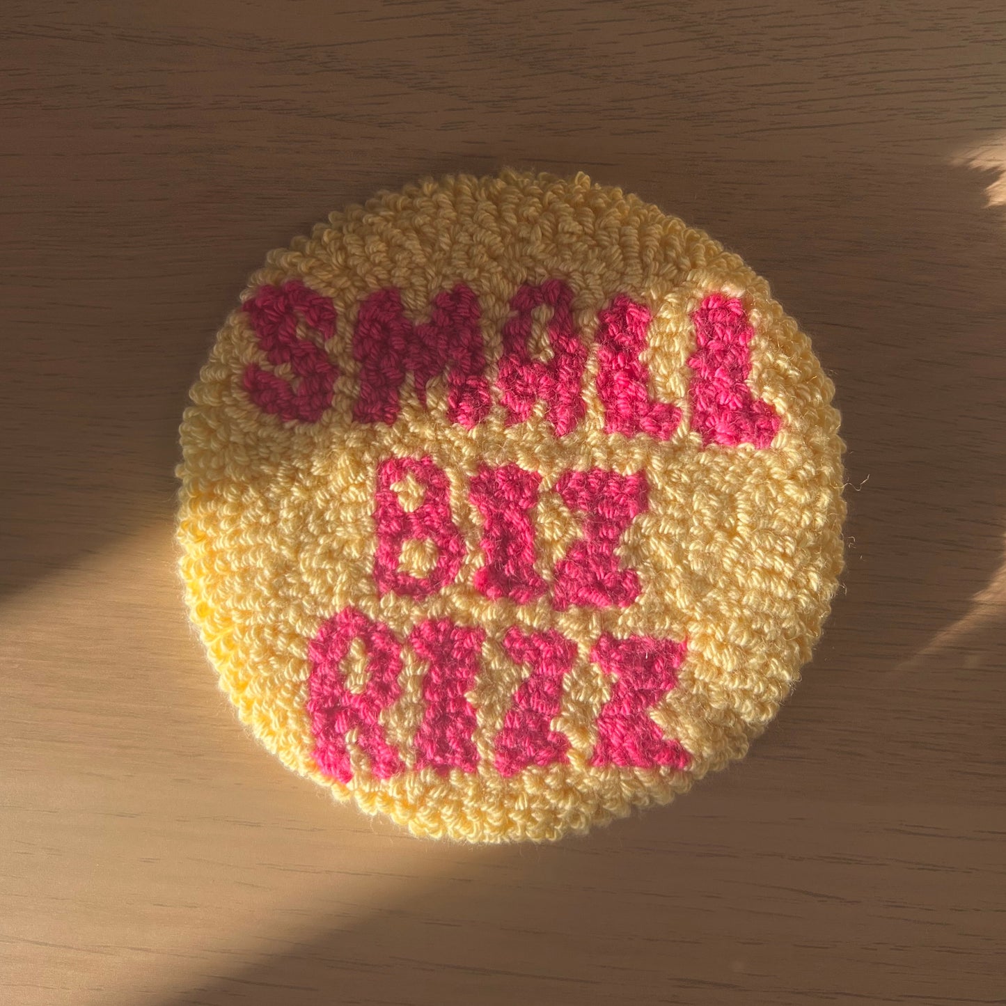 Small Biz Rizz Handmade Punch Needle Mug Rug Coaster