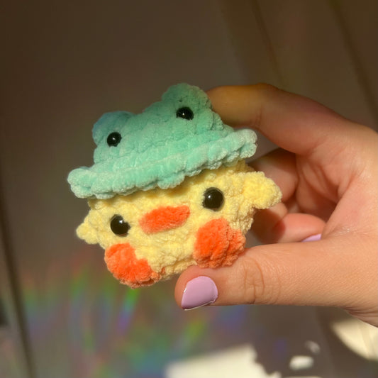 Mini Duck in Frog Hat Crochet Amigurumi Plushie