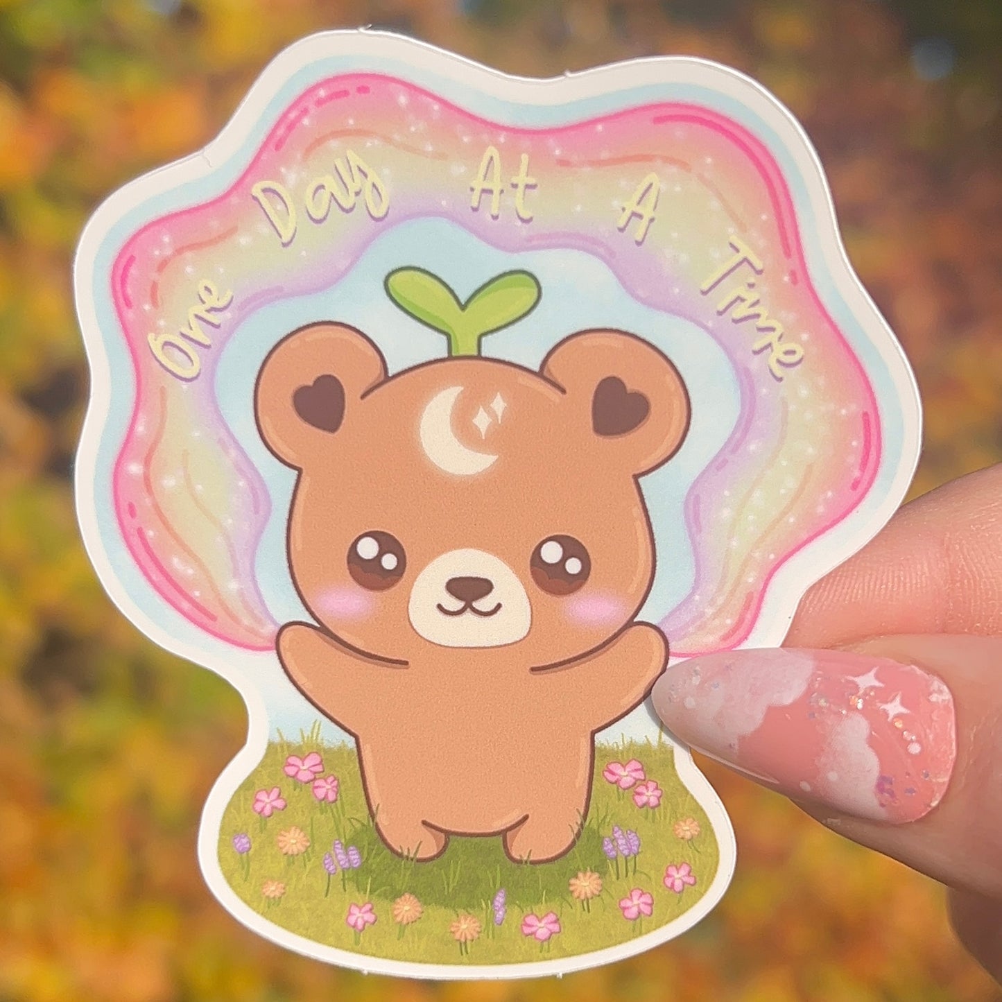 One Day At A Time Nebbie the Celestial Sprout Bear Sticker