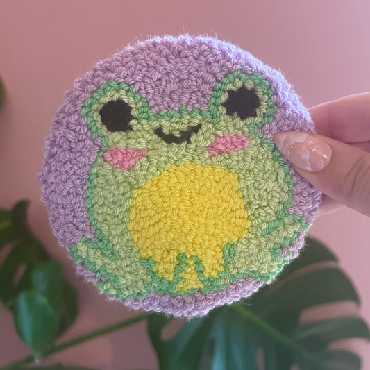 Frog Handmade Punch Needle Mug Rug Coaster