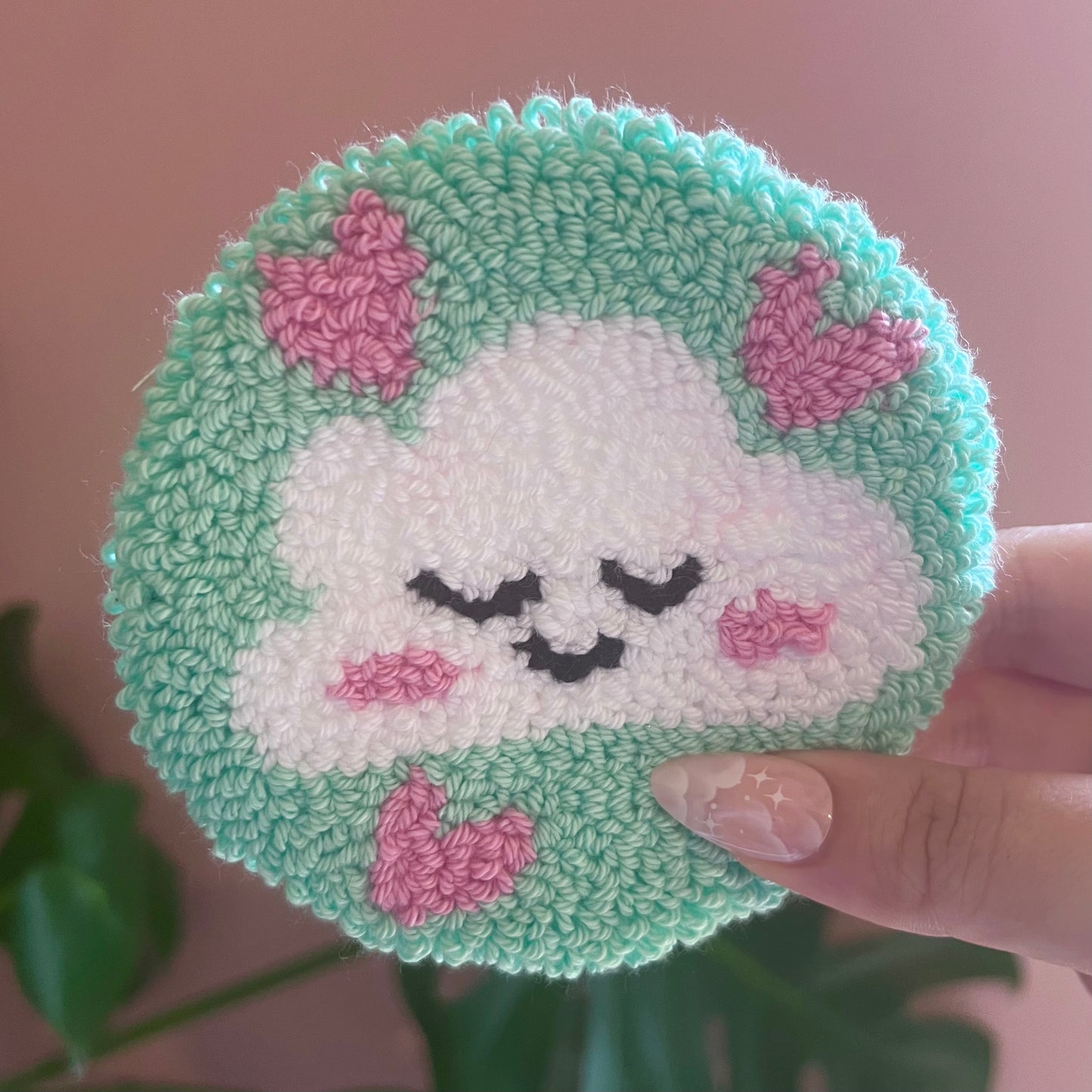 Happy Cloud Handmade Punch Needle Mug Rug Coaster