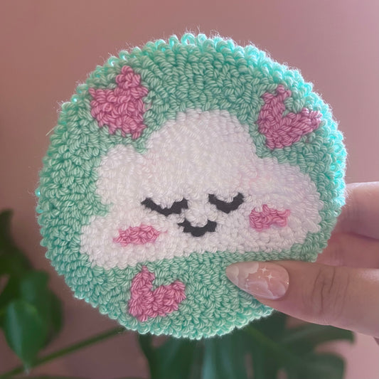 Happy Cloud Handmade Punch Needle Mug Rug Coaster