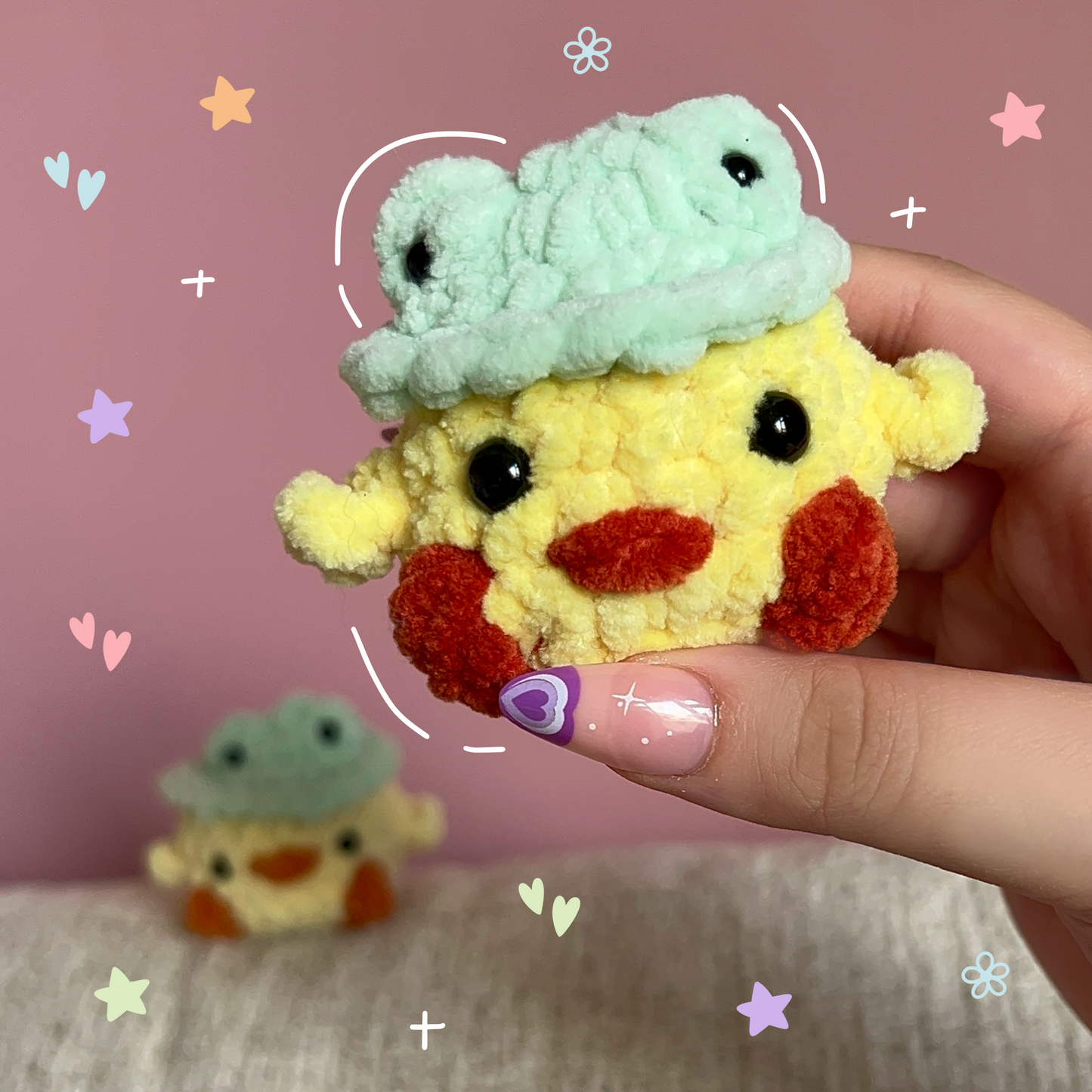 Mini Duck in Frog Hat Crochet Amigurumi Plushie