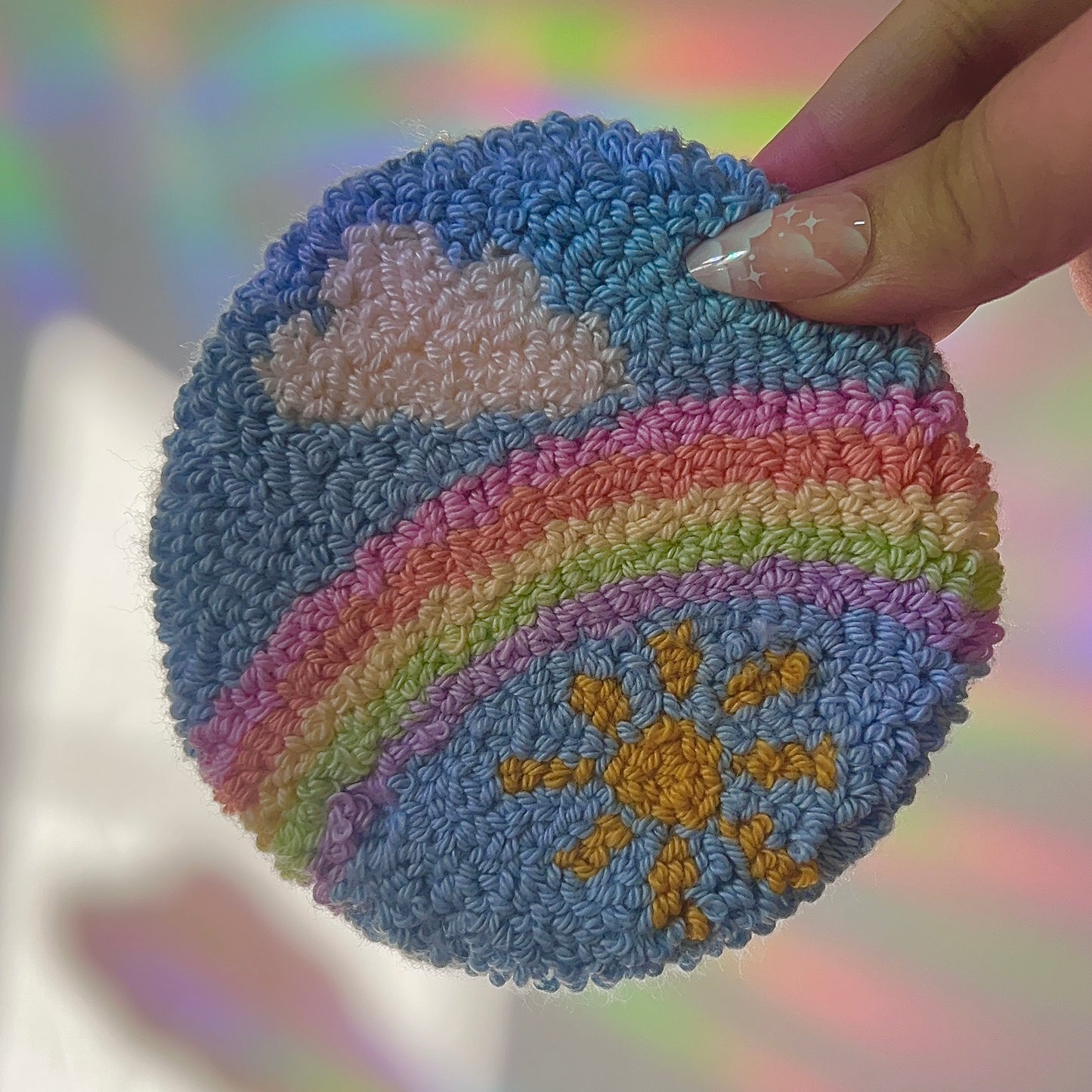 Rainbow Handmade Punch Needle Mug Rug Coaster