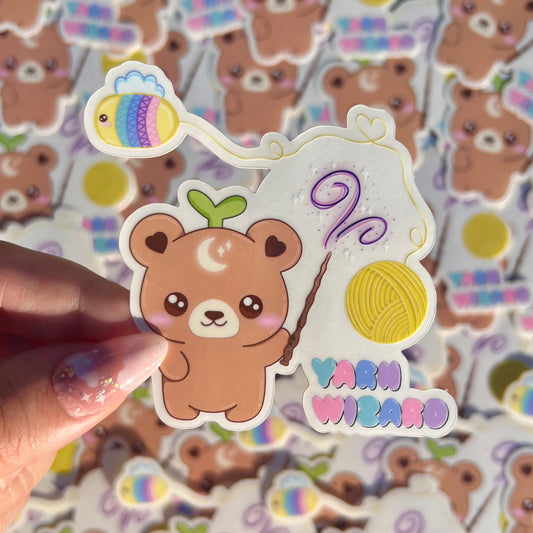 Yarn Wizard Nebbie the Celestial Sprout Bear Transparent Sticker